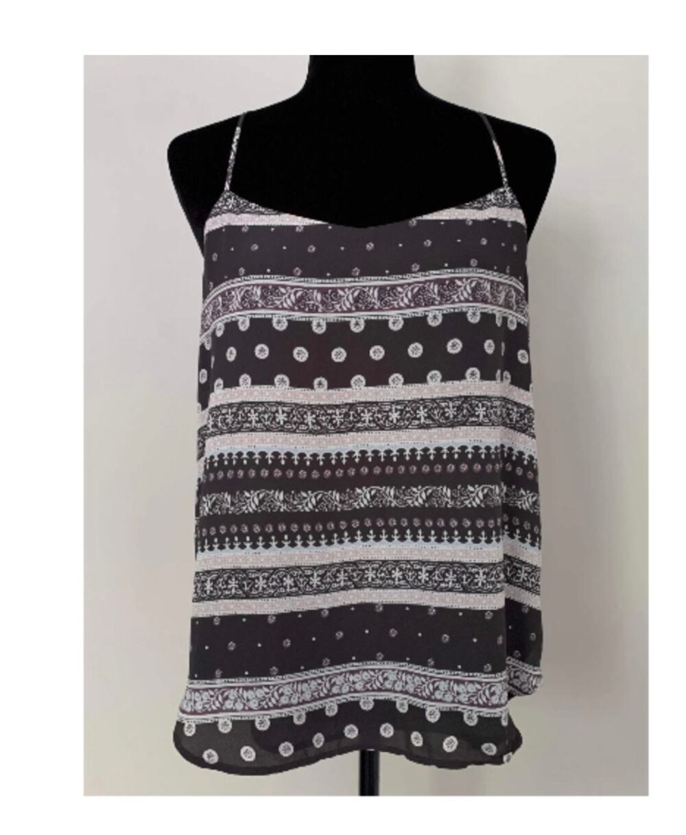 LOFT Spaghetti strap gray black  purple stripe tank XS